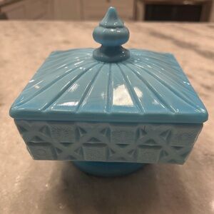 Vintage Westmoreland Blue Milk Glass Covered Candy Dish
